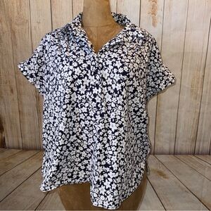 Lane Bryant Swing Popover Blouse, Navy White Floral, Cotton, Women Sz 14 1X